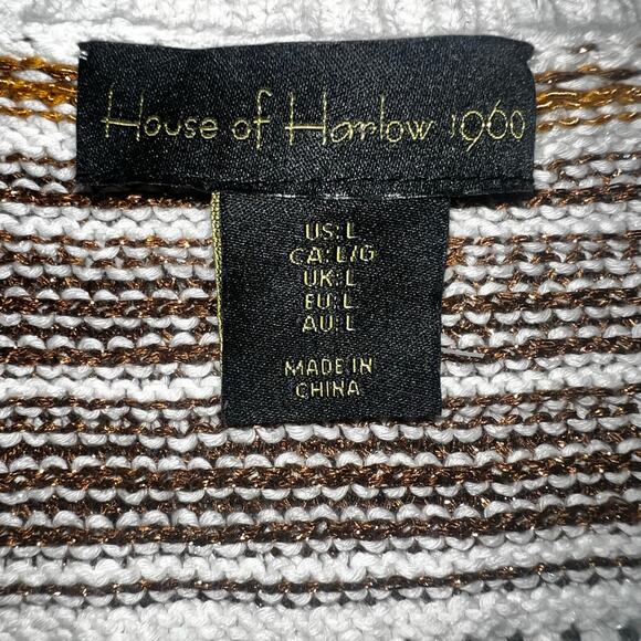 HOUSE OF HARLOW 1960 Crochet Knit striped puff sleeve Crop sweater Cardigan LRG - Picture 9 of 10